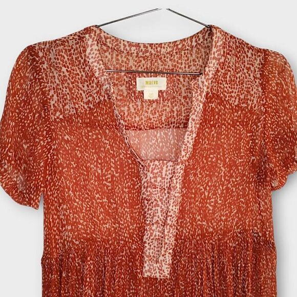 MAEVE Womens Dress Sz XS Semi Sheer‎ Orange Short Sleeve Beachy Swiftie Adrian - Picture 5 of 11